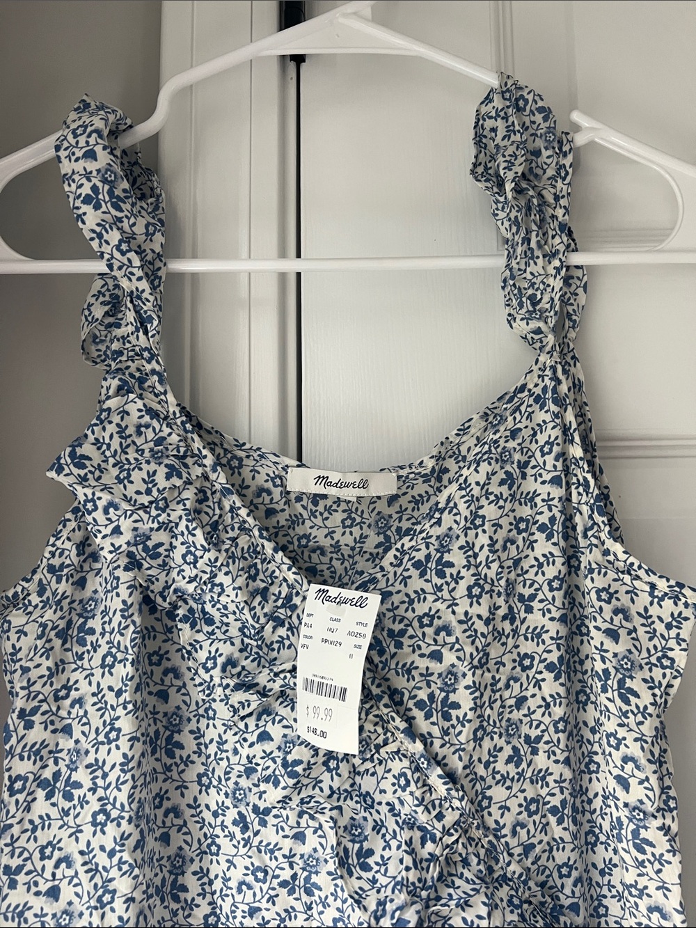 Madewell Blue Floral Ruffle Maxi Dress